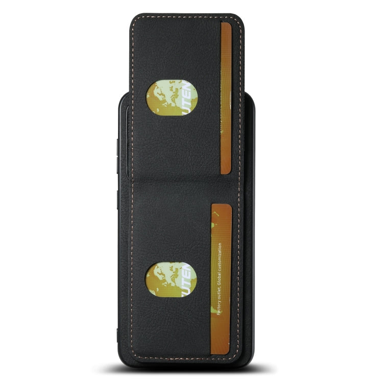 For Samsuny Galaxy S22+ 5G Suteni H03 Litchi Leather Card Bag Stand Back Phone Case(Black)
