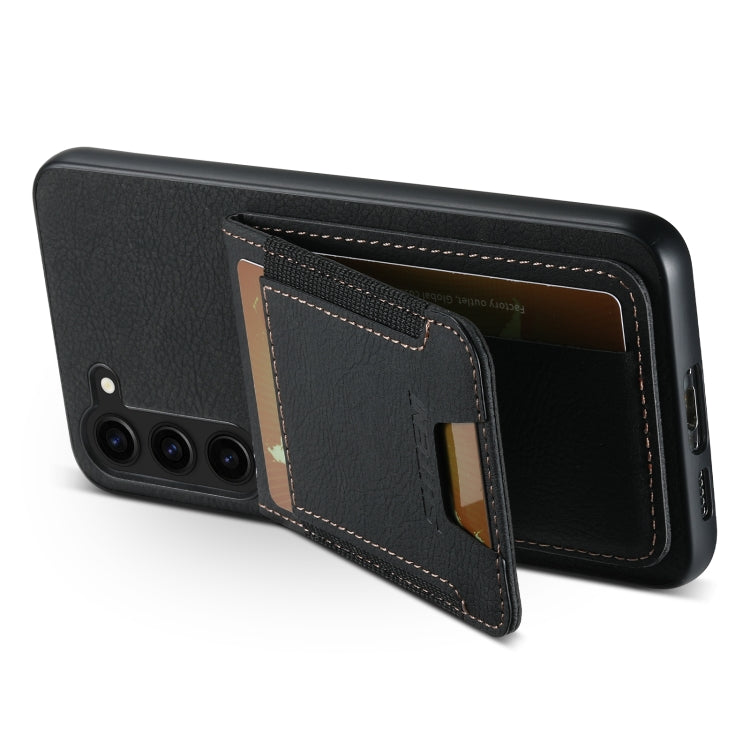 For Samsuny Galaxy S22+ 5G Suteni H03 Litchi Leather Card Bag Stand Back Phone Case(Black)