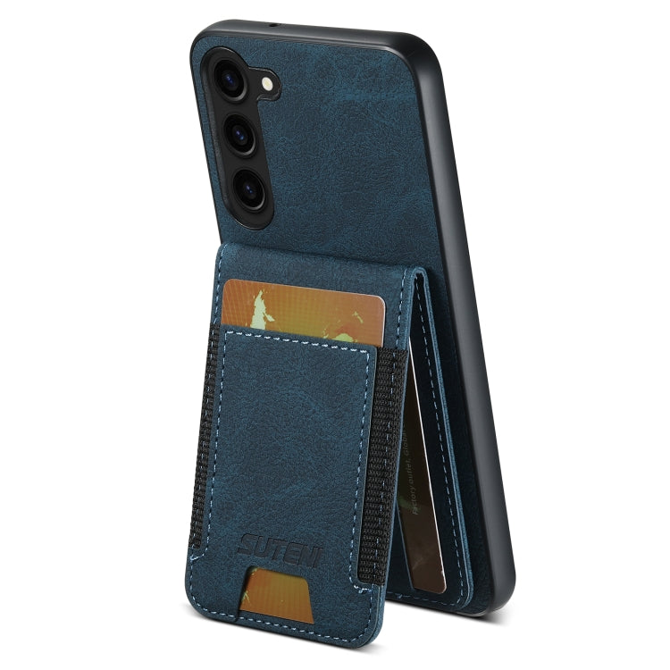For Samsuny Galaxy S22+ 5G Suteni H03 Litchi Leather Card Bag Stand Back Phone Case(Blue)