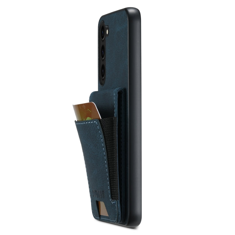 For Samsuny Galaxy S22+ 5G Suteni H03 Litchi Leather Card Bag Stand Back Phone Case(Blue)
