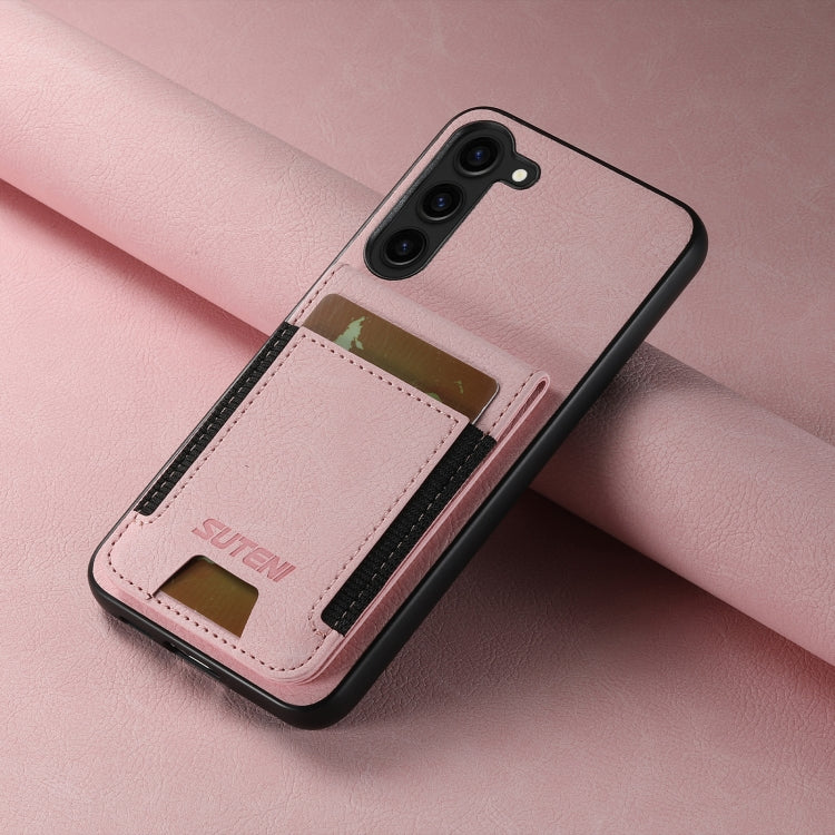 For Samsuny Galaxy S22+ 5G Suteni H03 Litchi Leather Card Bag Stand Back Phone Case(Pink)