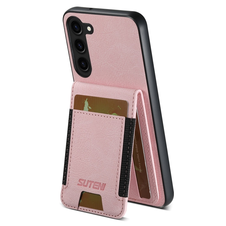 For Samsuny Galaxy S22+ 5G Suteni H03 Litchi Leather Card Bag Stand Back Phone Case(Pink)