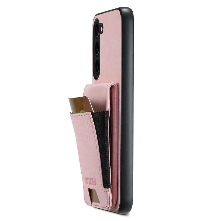 For Samsuny Galaxy S22+ 5G Suteni H03 Litchi Leather Card Bag Stand Back Phone Case(Pink)