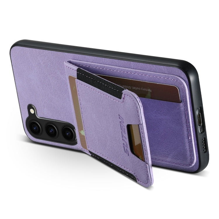 For Samsuny Galaxy S22+ 5G Suteni H03 Litchi Leather Card Bag Stand Back Phone Case(Purple)