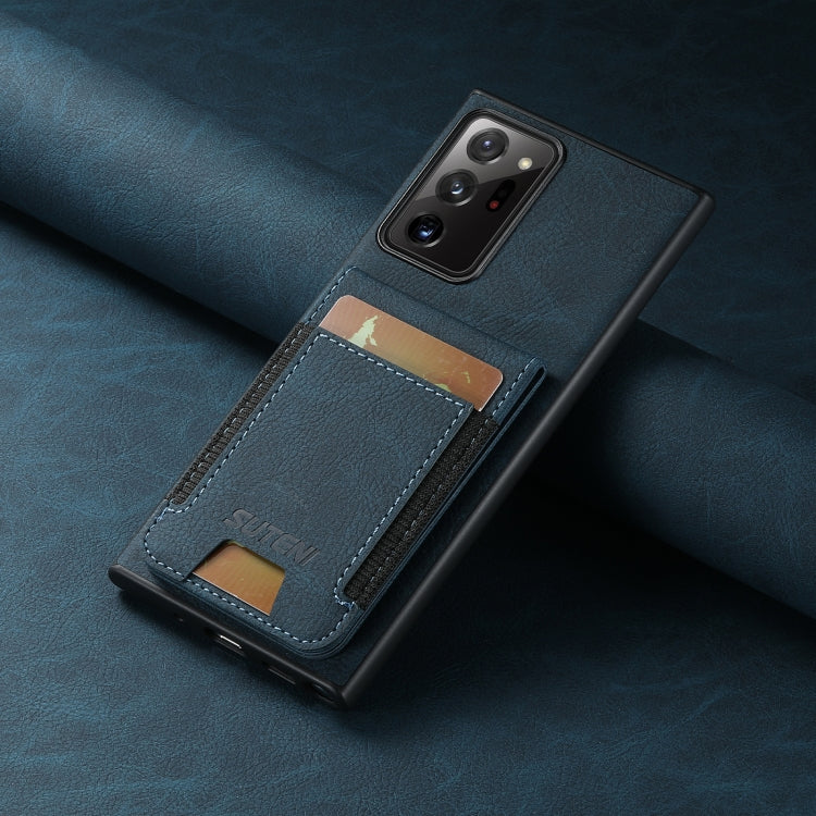 For Samsuny Galaxy Note20 5G Suteni H03 Litchi Leather Card Bag Stand Back Phone Case(Blue)