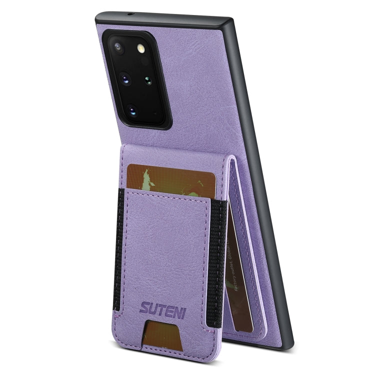 For Samsuny Galaxy Note20 5G Suteni H03 Litchi Leather Card Bag Stand Back Phone Case(Purple)