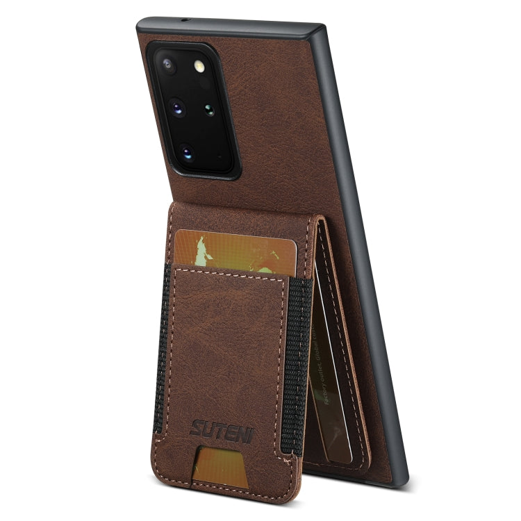 For Samsuny Galaxy Note20 Ultra 5G Suteni H03 Litchi Leather Card Bag Stand Back Phone Case(Brown)