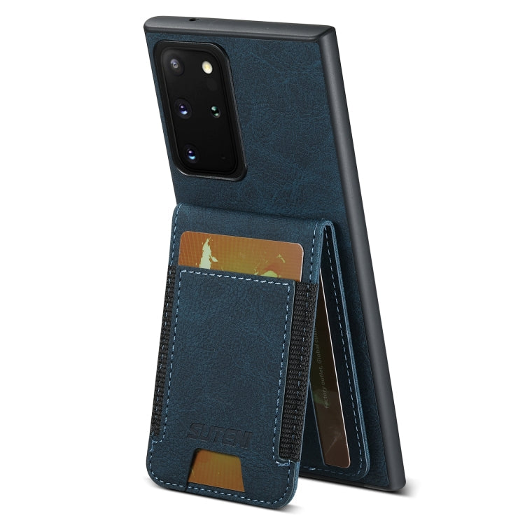 For Samsuny Galaxy Note20 Ultra 5G Suteni H03 Litchi Leather Card Bag Stand Back Phone Case(Blue)