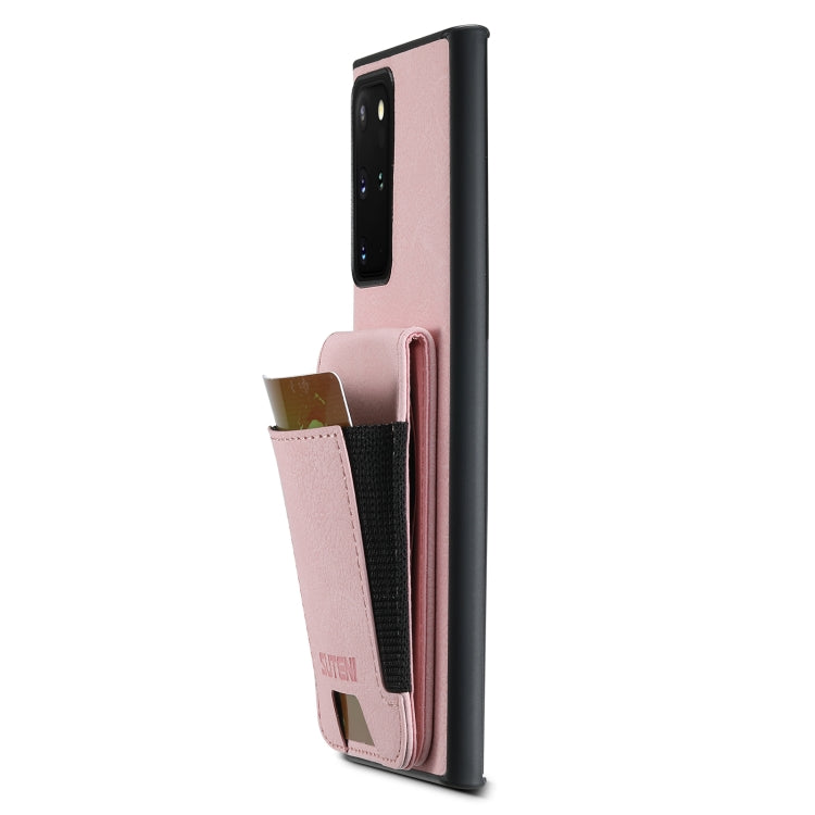 For Samsuny Galaxy Note20 Ultra 5G Suteni H03 Litchi Leather Card Bag Stand Back Phone Case(Pink)