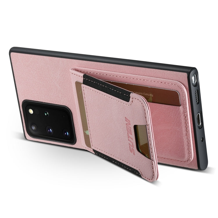 For Samsuny Galaxy Note20 Ultra 5G Suteni H03 Litchi Leather Card Bag Stand Back Phone Case(Pink)
