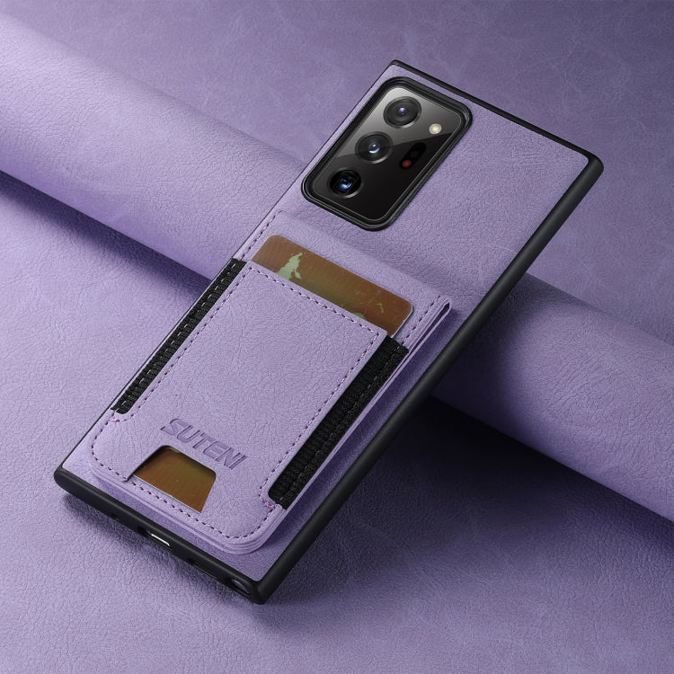 For Samsuny Galaxy Note20 Ultra 5G Suteni H03 Litchi Leather Card Bag Stand Back Phone Case(Purple)