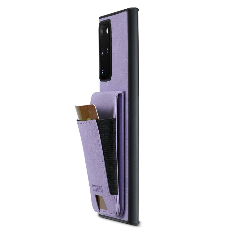 For Samsuny Galaxy Note20 Ultra 5G Suteni H03 Litchi Leather Card Bag Stand Back Phone Case(Purple)