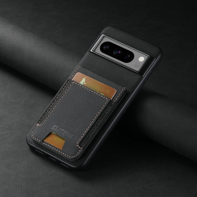 For Google Pixel 8a Suteni H03 Litchi Leather Card Bag Stand Back Phone Case(Black)
