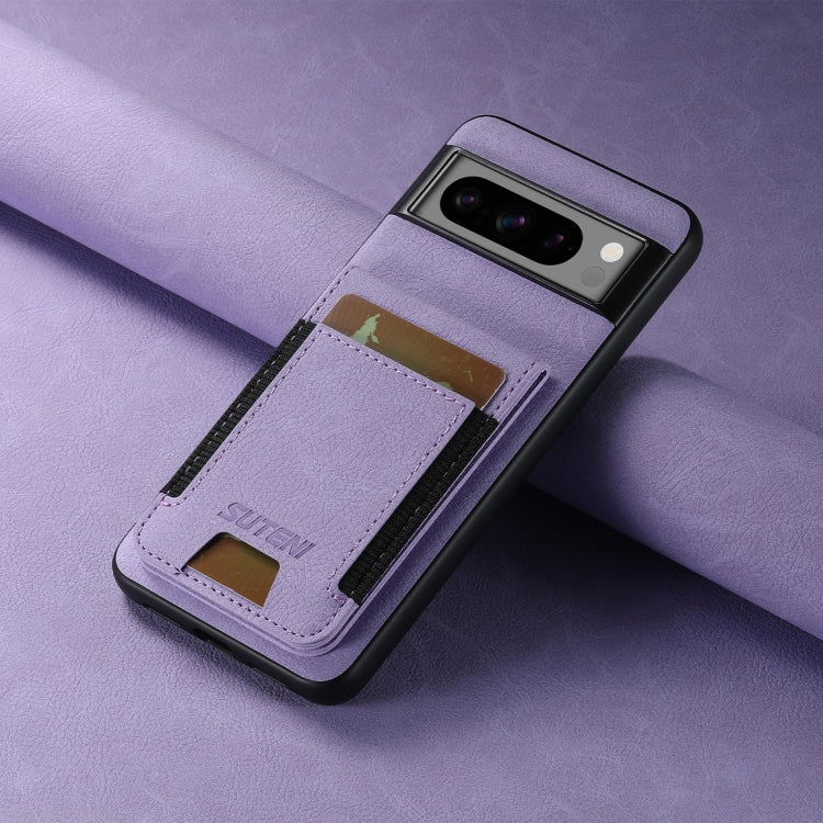 For Google Pixel 8a Suteni H03 Litchi Leather Card Bag Stand Back Phone Case(Purple)