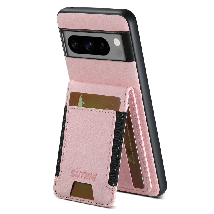 For Google Pixel 8 Pro Suteni H03 Litchi Leather Card Bag Stand Back Phone Case(Pink)