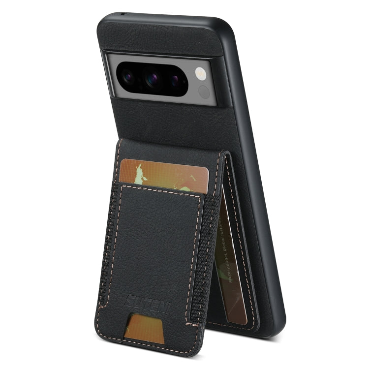 For Google Pixel 7a Suteni H03 Litchi Leather Card Bag Stand Back Phone Case(Black)