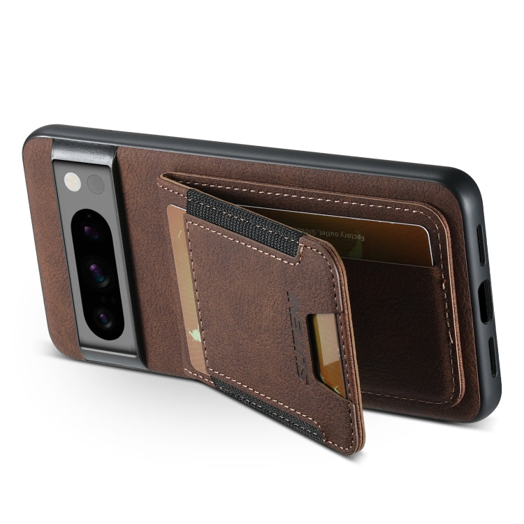 For Google Pixel 7a Suteni H03 Litchi Leather Card Bag Stand Back Phone Case(Brown)