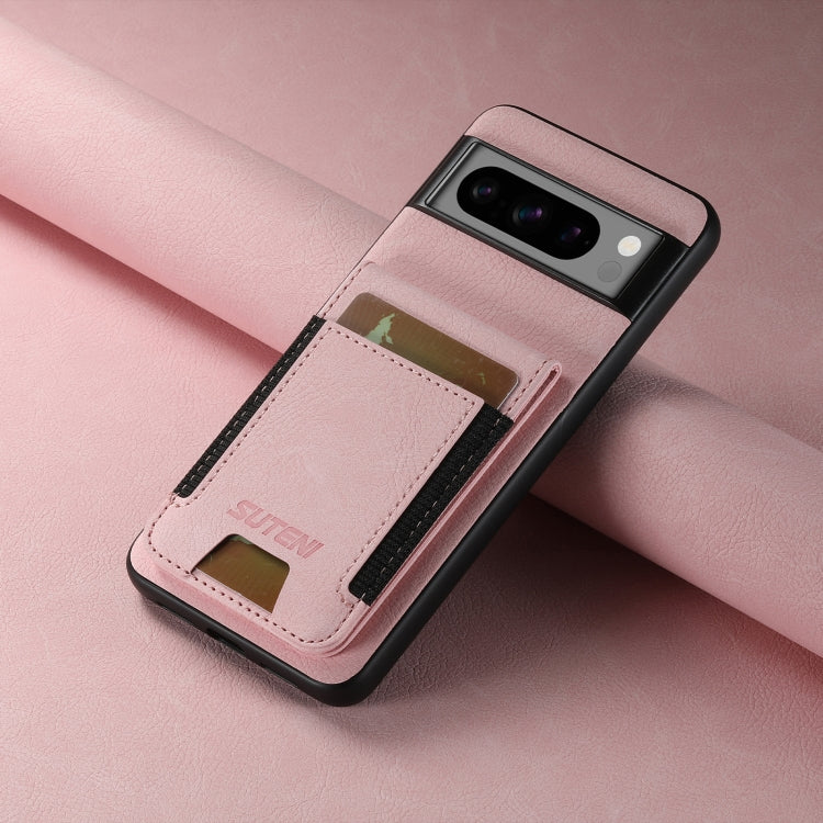 For Google Pixel 7a Suteni H03 Litchi Leather Card Bag Stand Back Phone Case(Pink)