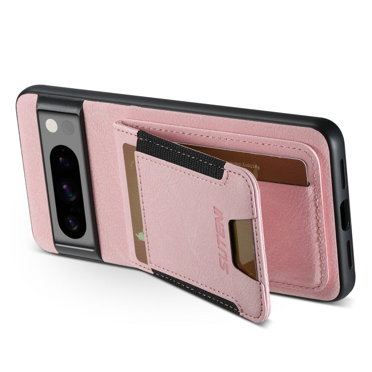 For Google Pixel 7 Suteni H03 Litchi Leather Card Bag Stand Back Phone Case(Pink)