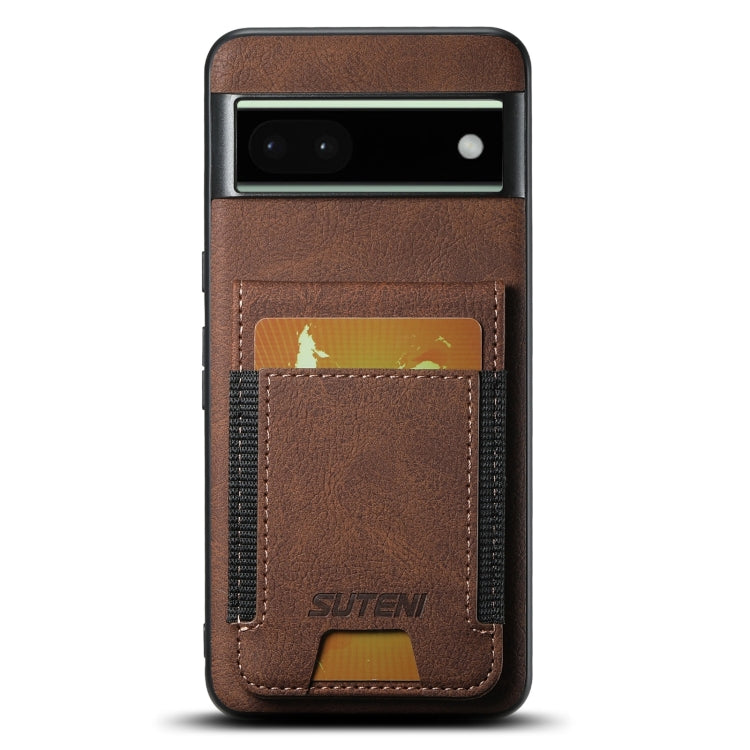 For Google Pixel 6a Suteni H03 Litchi Leather Card Bag Stand Back Phone Case(Brown)