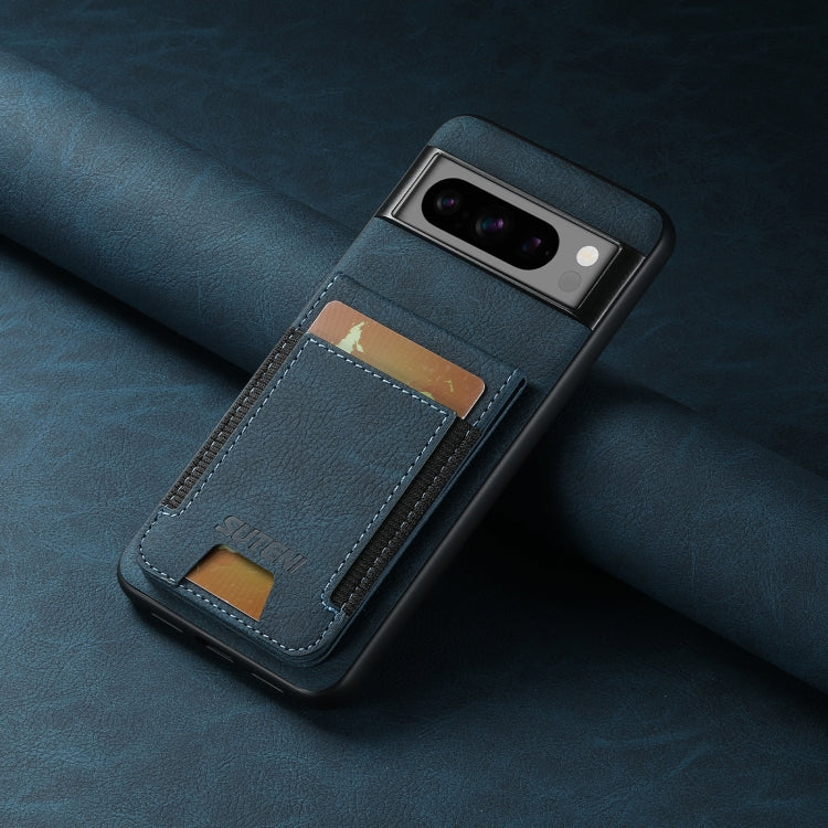 For Google Pixel 6a Suteni H03 Litchi Leather Card Bag Stand Back Phone Case(Blue)
