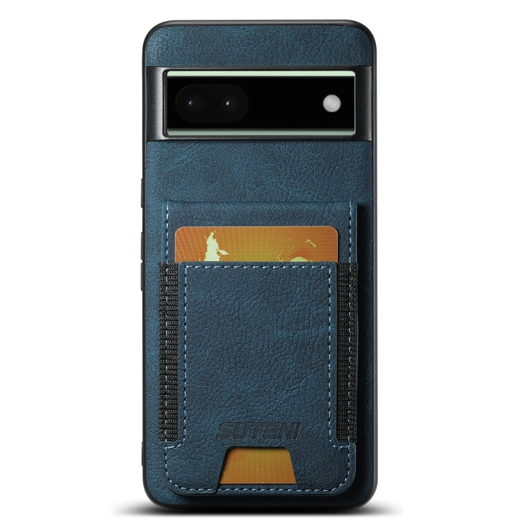 For Google Pixel 6a Suteni H03 Litchi Leather Card Bag Stand Back Phone Case(Blue)