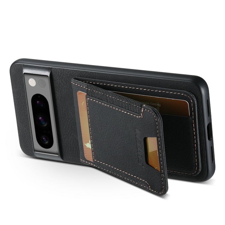 For Google Pixel 6 Pro Suteni H03 Litchi Leather Card Bag Stand Back Phone Case(Black)