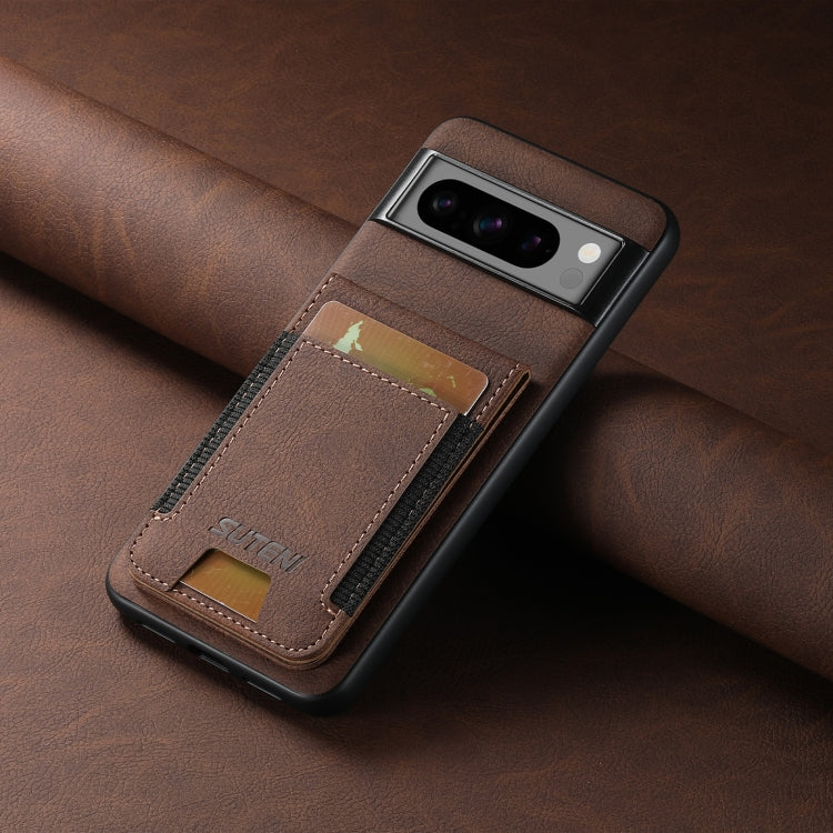 For Google Pixel 6 Pro Suteni H03 Litchi Leather Card Bag Stand Back Phone Case(Brown)