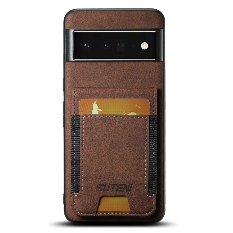 For Google Pixel 6 Pro Suteni H03 Litchi Leather Card Bag Stand Back Phone Case(Brown)