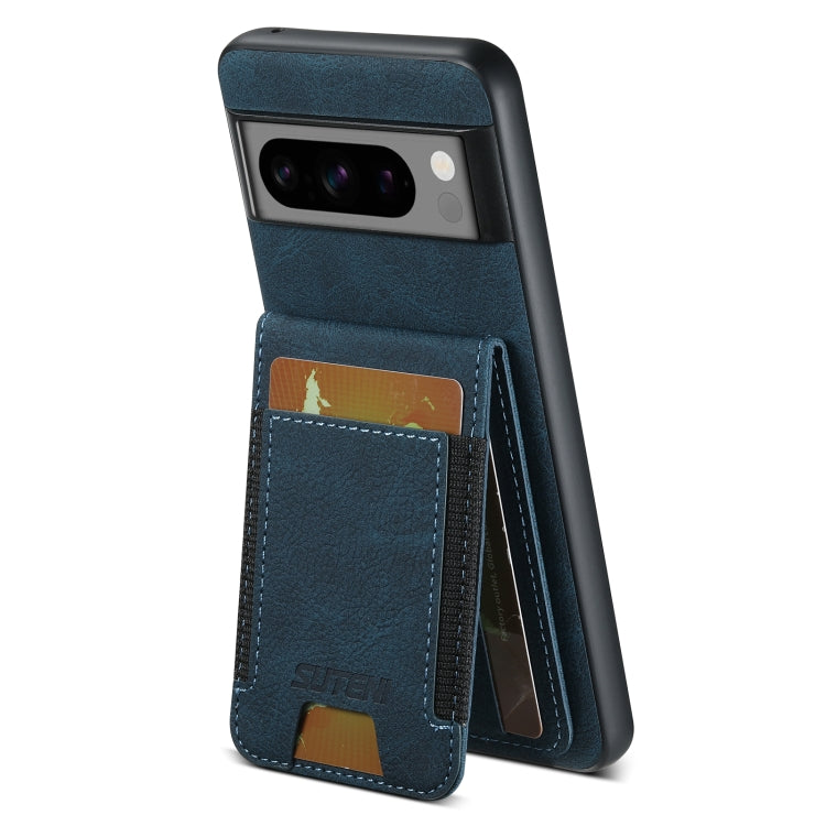 For Google Pixel 6 Pro Suteni H03 Litchi Leather Card Bag Stand Back Phone Case(Blue)