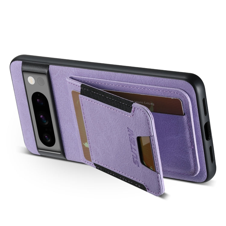 For Google Pixel 6 Suteni H03 Litchi Leather Card Bag Stand Back Phone Case(Purple)