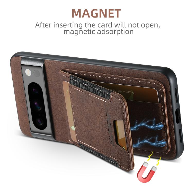 For Google Pixel 9 Pro XL Suteni H03 Litchi Leather Card Bag Stand Back Phone Case(Brown)