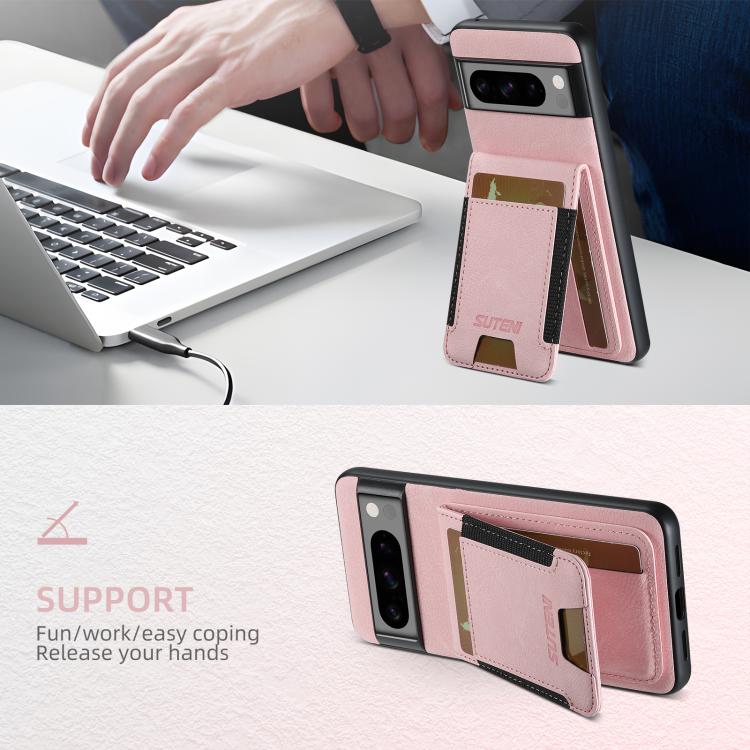 For Google Pixel 9 Pro XL Suteni H03 Litchi Leather Card Bag Stand Back Phone Case(Pink)