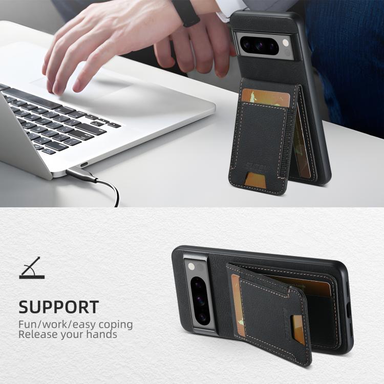 For Google Pixel 9 Pro Suteni H03 Litchi Leather Card Bag Stand Back Phone Case(Black)