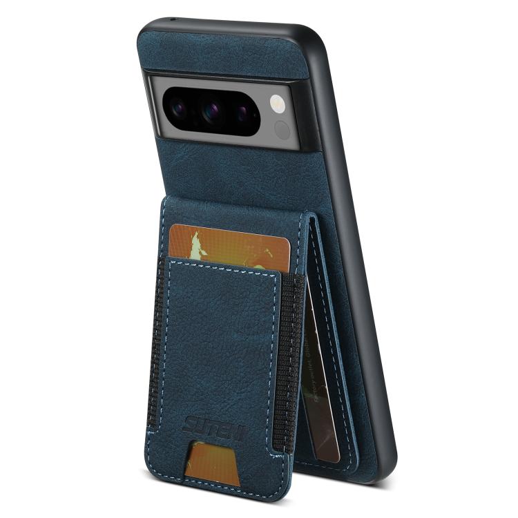 For Google Pixel 9 Pro Suteni H03 Litchi Leather Card Bag Stand Back Phone Case(Blue)