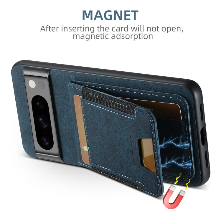 For Google Pixel 9 Pro Suteni H03 Litchi Leather Card Bag Stand Back Phone Case(Blue)