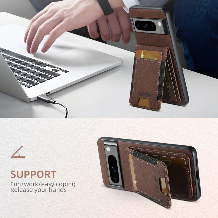 For Google Pixel 9 Suteni H03 Litchi Leather Card Bag Stand Back Phone Case(Brown)