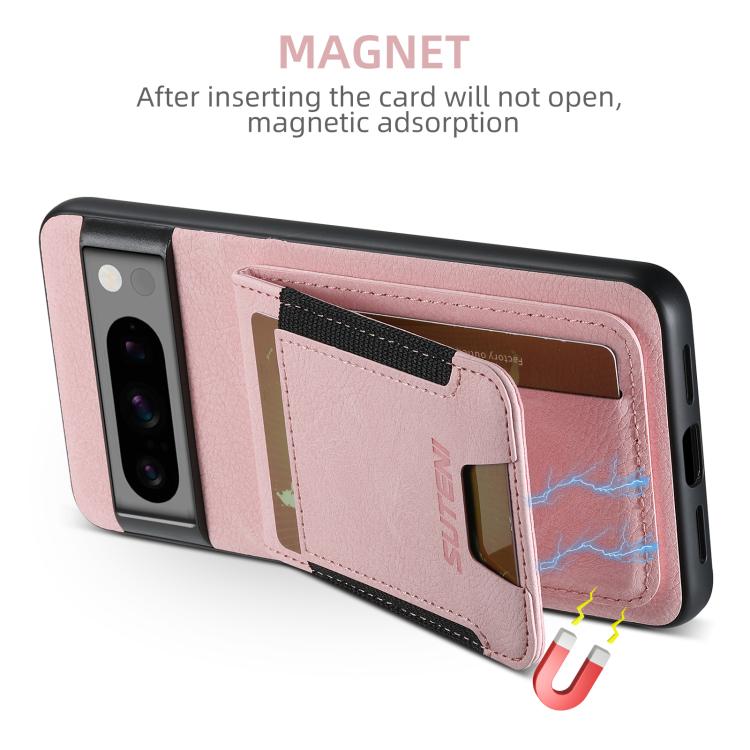For Google Pixel 9 Suteni H03 Litchi Leather Card Bag Stand Back Phone Case(Pink)