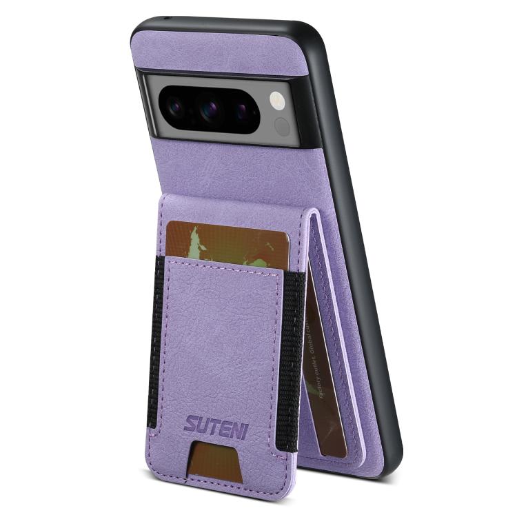 For Google Pixel 9 Suteni H03 Litchi Leather Card Bag Stand Back Phone Case(Purple)
