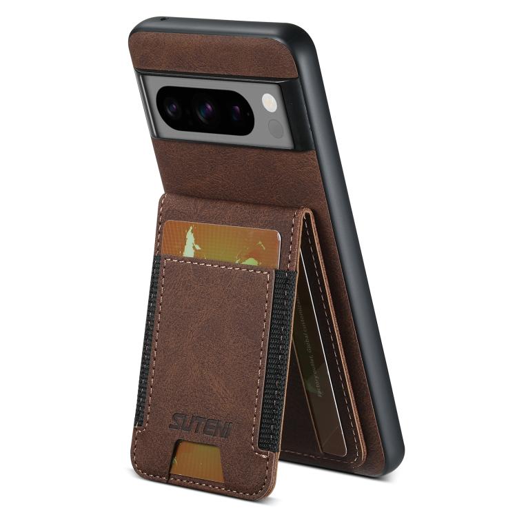 For Google Pixel 10 Pro Suteni H03 Litchi Leather Card Bag Stand Back Phone Case(Brown)
