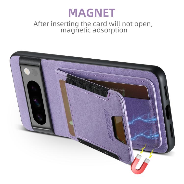 For Google Pixel 10 Pro Suteni H03 Litchi Leather Card Bag Stand Back Phone Case(Purple)