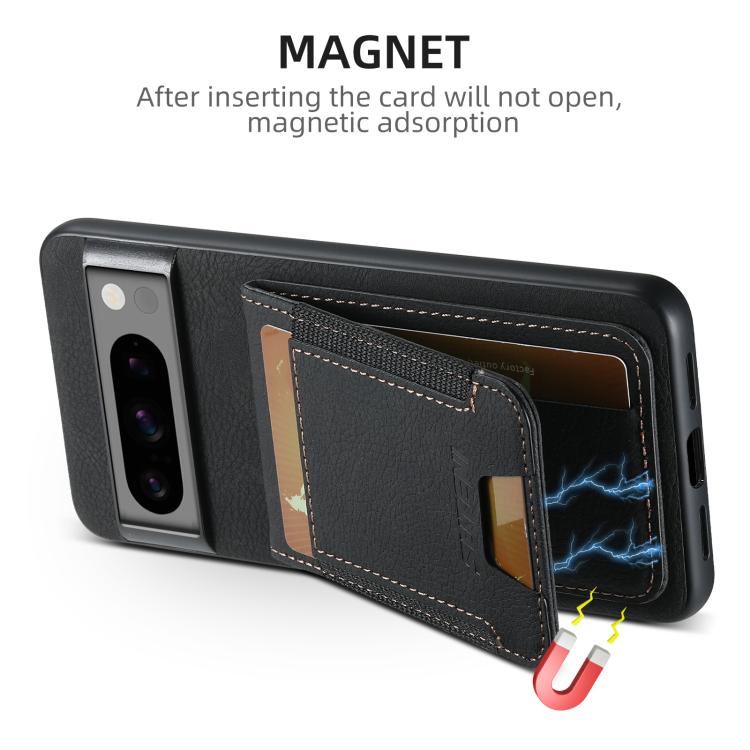 For Google Pixel 10 Pro XL Suteni H03 Litchi Leather Card Bag Stand Back Phone Case(Black)