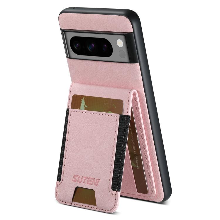 For Google Pixel 10 Pro XL Suteni H03 Litchi Leather Card Bag Stand Back Phone Case(Pink)
