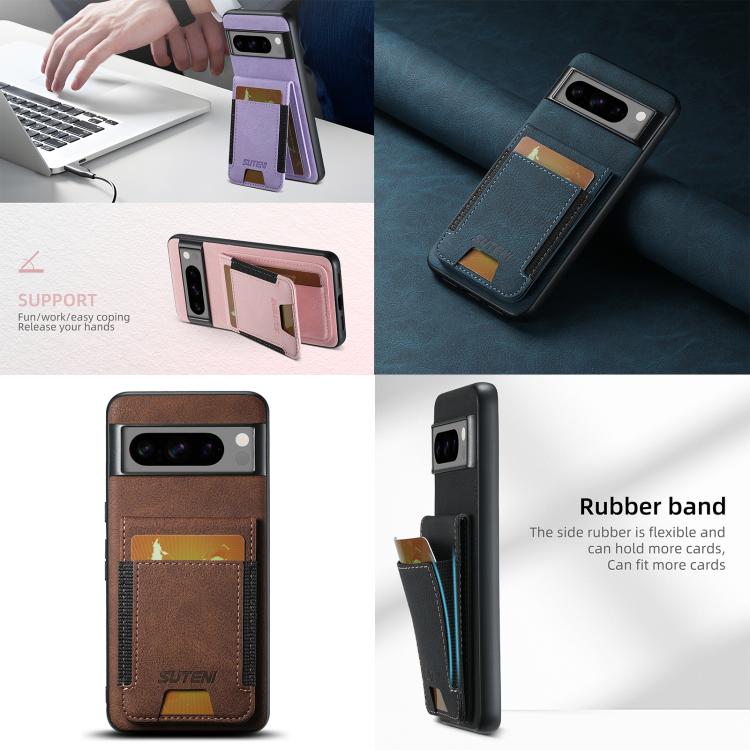 For Google Pixel 7 Suteni H03 Litchi Leather Card Bag Stand Back Phone Case(Black)