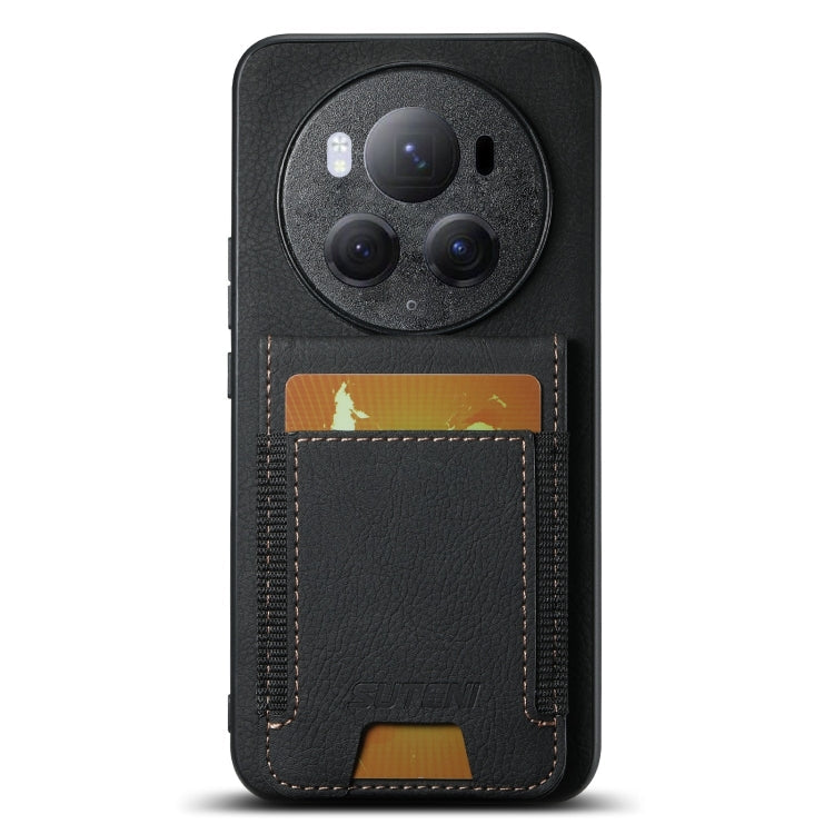 For Honor Magic6 Pro Suteni H03 Litchi Leather Card Bag Stand Back Phone Case(Black)