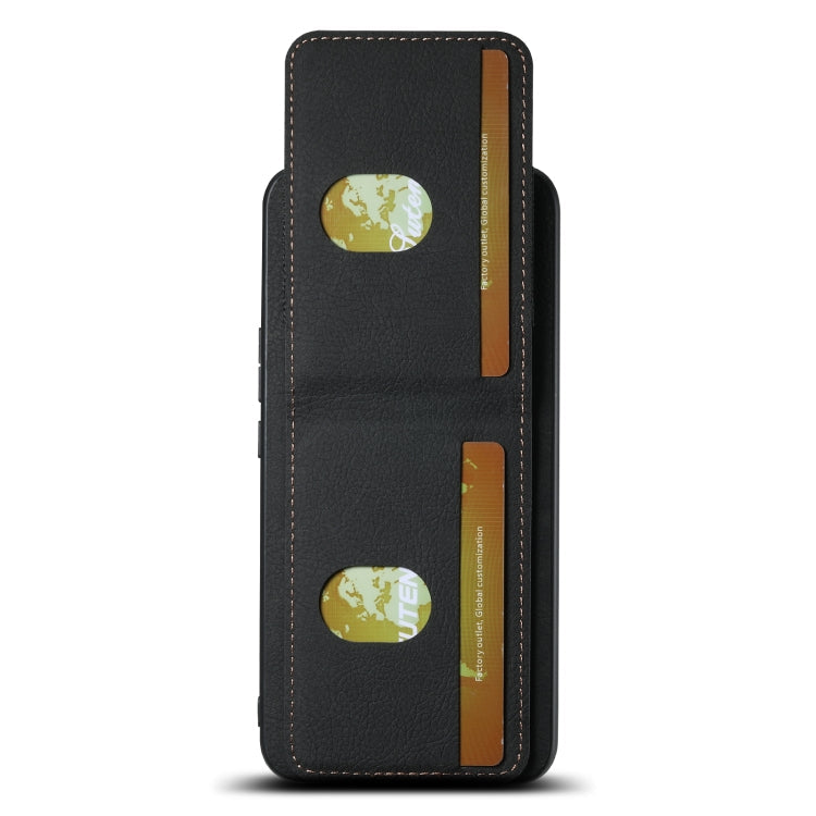 For Honor Magic6 Pro Suteni H03 Litchi Leather Card Bag Stand Back Phone Case(Black)