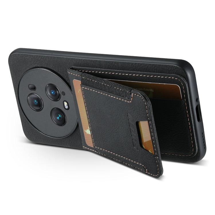 For Honor Magic6 Pro Suteni H03 Litchi Leather Card Bag Stand Back Phone Case(Black)