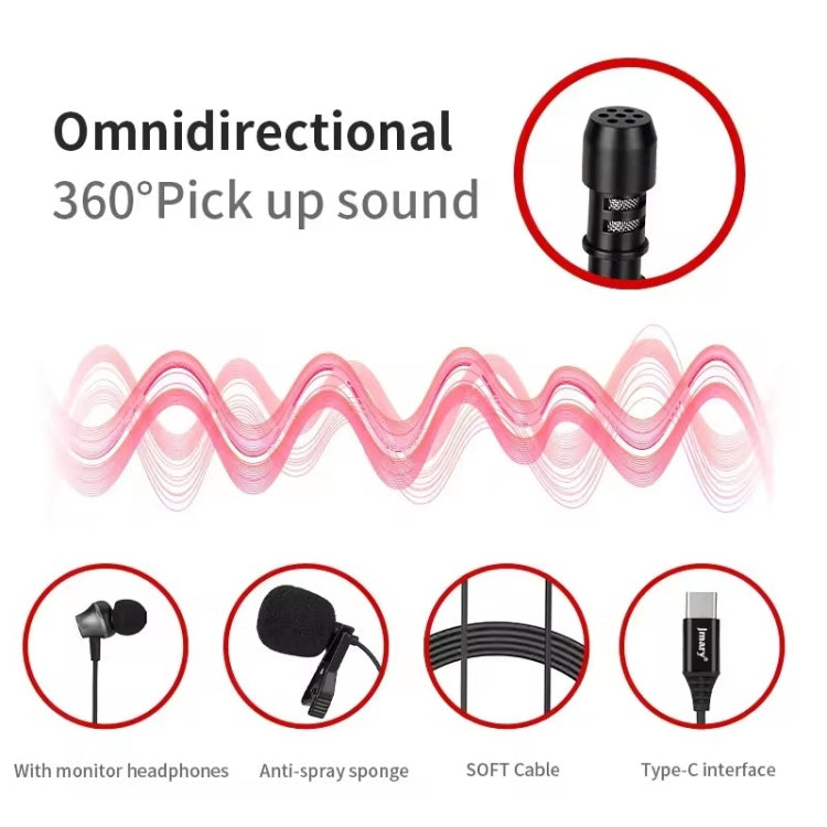 JMARY MC-R6 Lavalier Type-C Port Wired Microphone With In-ear Earphone, Length: 3m