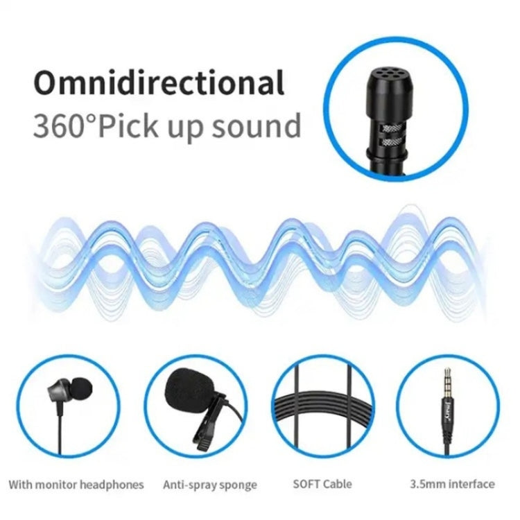 JMARY MC-R5 Lavalier 3.5mm Port Wired Microphone With Sound Monitoring Earphone, Length: 3m