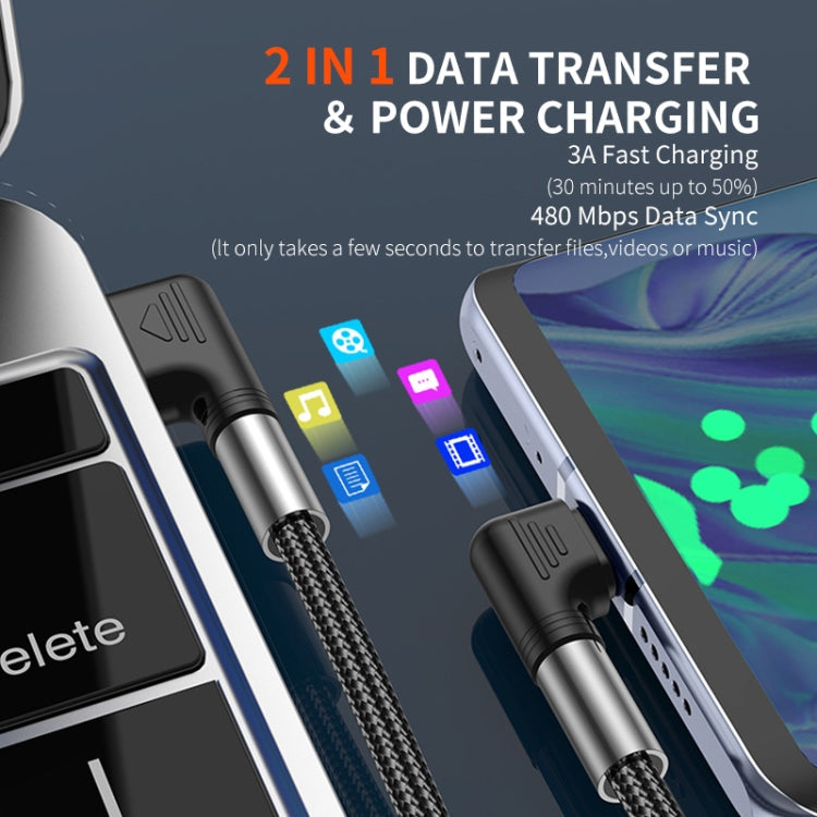 ENKAY 3A Elbow Reversible USB to Elbow Type-C Fast Charging Data Cable, Length:3m